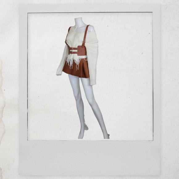 Leather Vintage Style Suspender Belt, Distressed Sweater, and Peplum Skirt - Picture 2 of 7